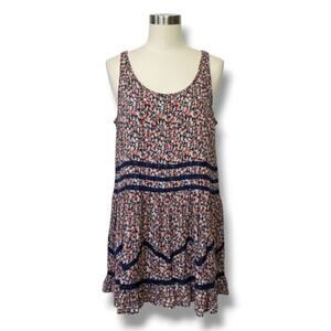 Hem & Thread Women’s Navy Floral Sleeveless Tiered Boho Dress – Size Large